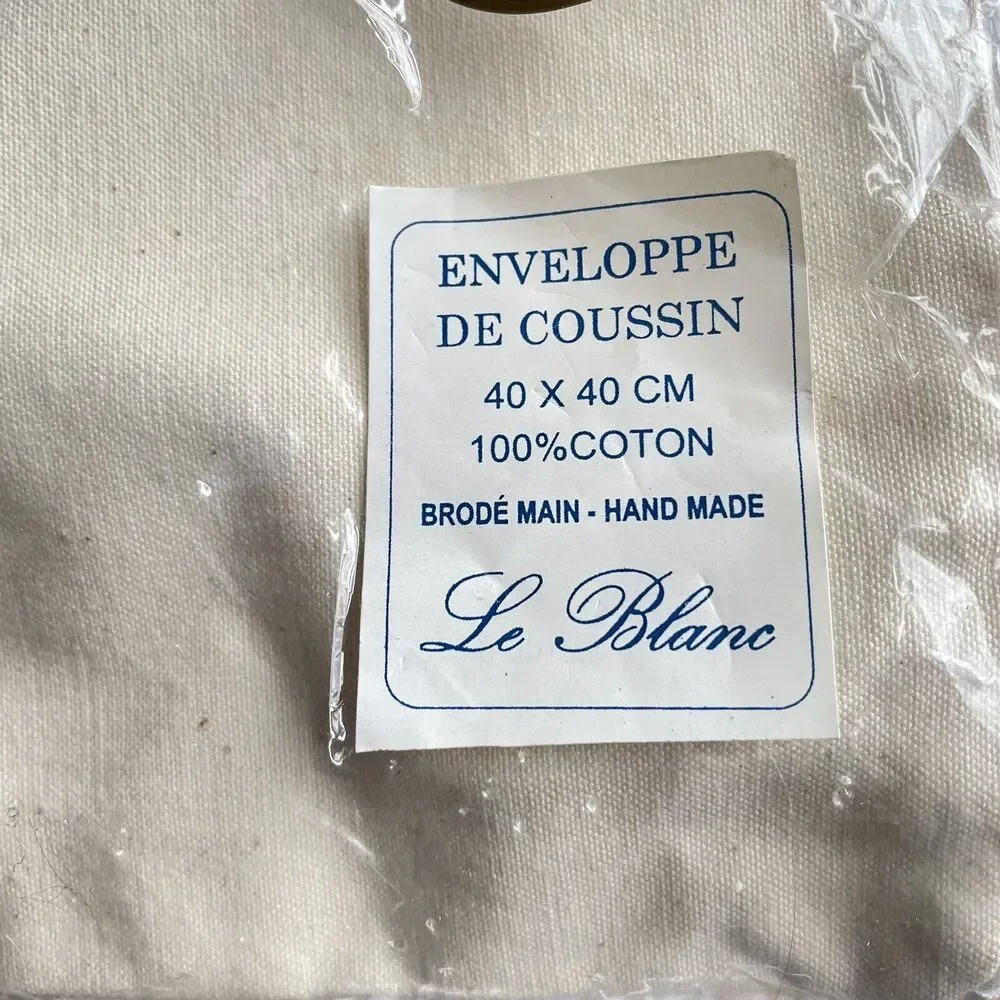 Le Blanc NEW Hand Made Embroidered Pillow Cover‎ Initial M Cream Tassels 16